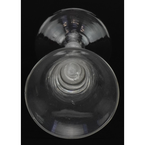 159 - 18th century wine glass with multiple opaque air twist stem, 15.5cm high