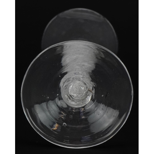 159 - 18th century wine glass with multiple opaque air twist stem, 15.5cm high