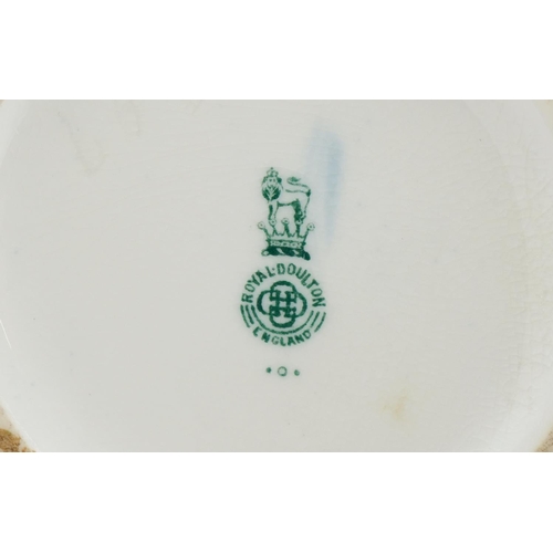 99 - A pair of Royal Doulton Blue Children series ware vases with twin grotesque mask handles, 29.5cm hig... 