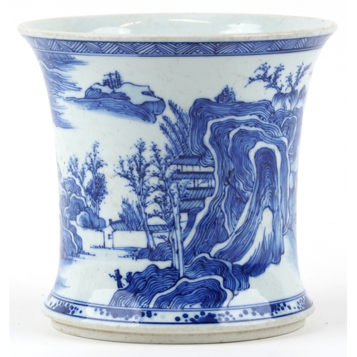 166 - A Chinese blue and white porcelain vase hand painted with a river landscape, 17cm high x 18cm in dia... 