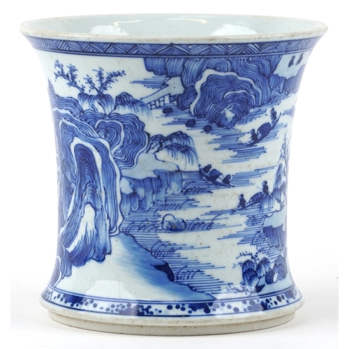 166 - A Chinese blue and white porcelain vase hand painted with a river landscape, 17cm high x 18cm in dia... 
