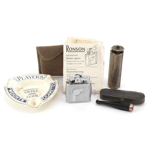 Vintage smoking objects including a 9ct gold mounted cheroot holder, 6 ...