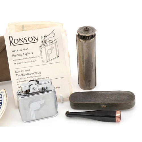 Vintage smoking objects including a 9ct gold mounted cheroot holder, 6 ...