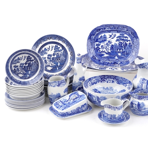 2648 - A large collection of blue and white dinnerware including Copeland Spode and Johnson Bros. comprisin... 