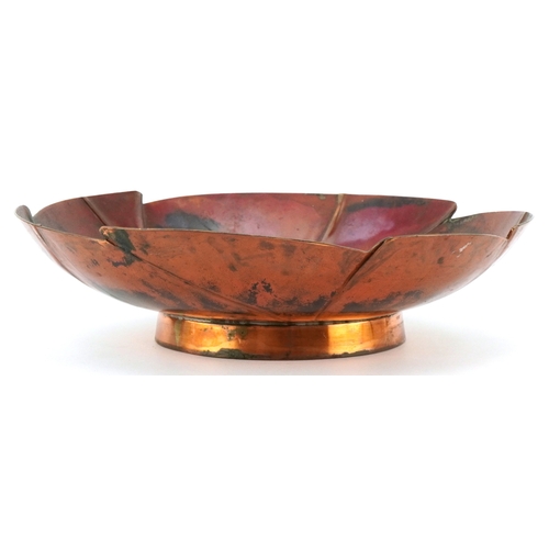 6 - Sam Fanaroff, an Arts and Crafts style abstract copper bowl, initialled SF to the base, 29.5cm in di... 