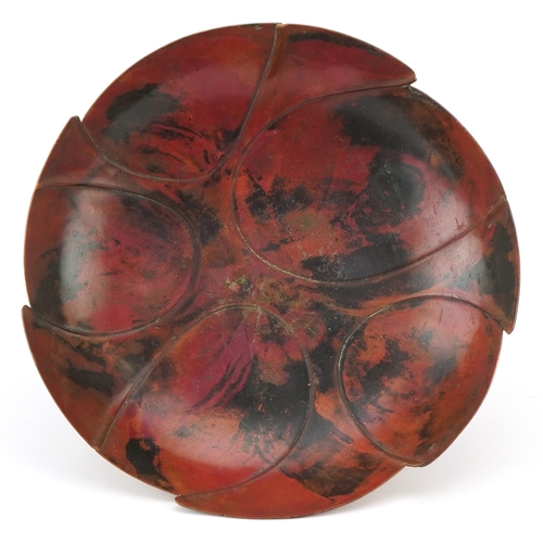 6 - Sam Fanaroff, an Arts and Crafts style abstract copper bowl, initialled SF to the base, 29.5cm in di... 