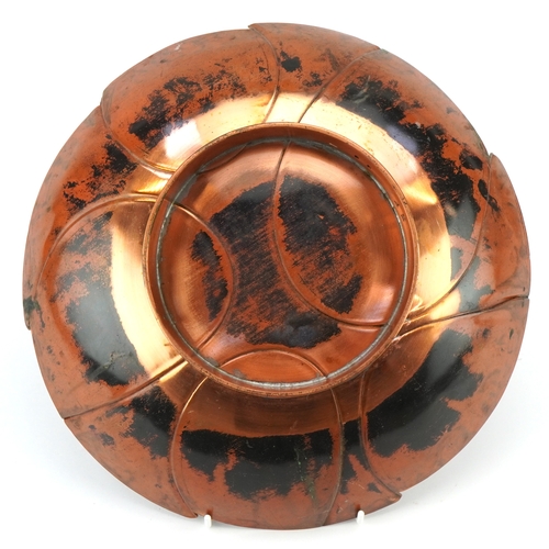6 - Sam Fanaroff, an Arts and Crafts style abstract copper bowl, initialled SF to the base, 29.5cm in di... 