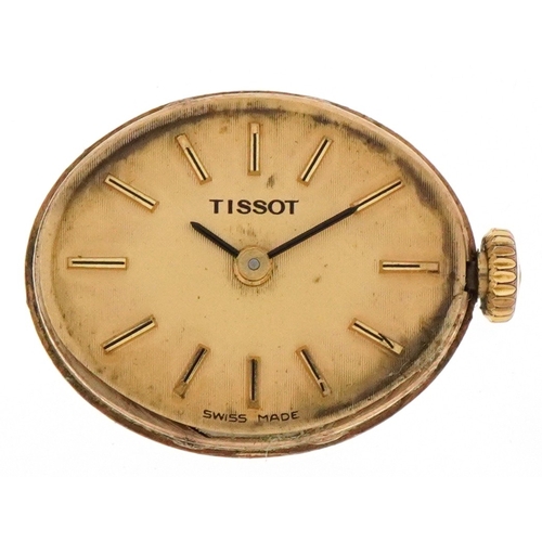 3035 - Tissot, a ladies 9ct gold Tissot manual wind wristwatch with 9ct gold strap, the case 21mm wide, tot... 