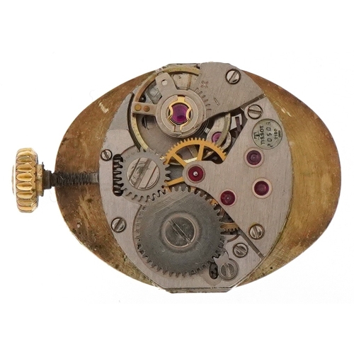 3035 - Tissot, a ladies 9ct gold Tissot manual wind wristwatch with 9ct gold strap, the case 21mm wide, tot... 