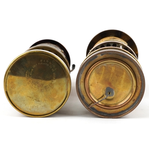26 - Two vintage copper and brass miner's lamps by E Thomas & Williams and Aberman Colliery, the largest ... 