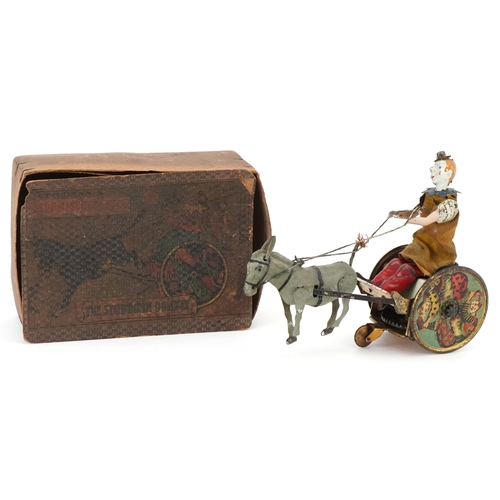 Lehmann, a vintage German tinplate clockwork The Balky Mule Stubborn Donkey with box, 19cm in length.