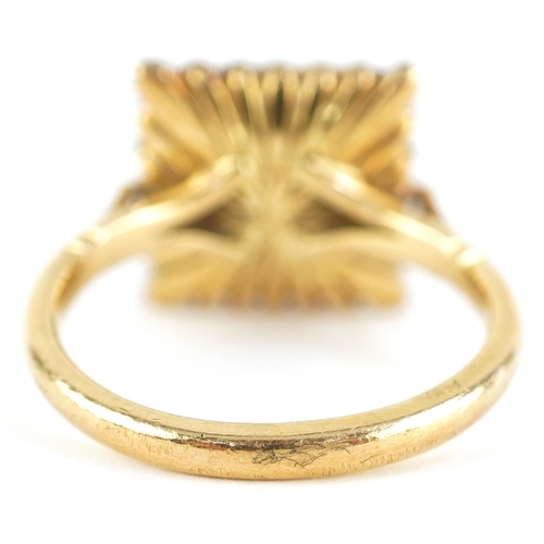 3002 - An Art Deco style 18ct gold diamond square cluster ring, total diamond weight approximately 2.0 cara... 
