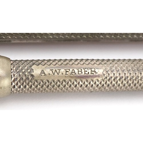 392 - Five early 20th century plated double ended propelling pencil and dip pens, L-10.5cm.