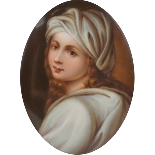 29 - After Guido Reni, hand painted porcelain portrait miniature housed in a wooden frame, 11.5cm x 8.5cm... 