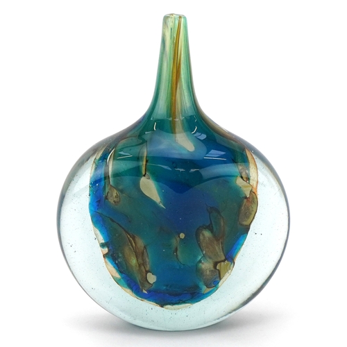 A Mdina glass fish head bud vase, 18cm high.