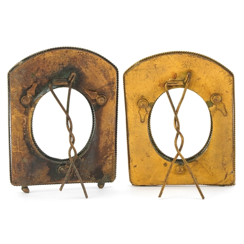 17 - Two 19th century Italian micro mosaic and brass photo frames with raised floral decoration, the larg... 