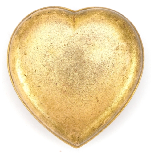 18 - A 19th century micro mosaic and brass patch box with with hinged lid of love heart form, 4.4cm wide.