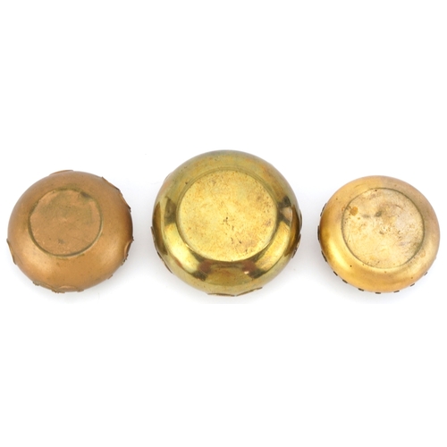 19 - Three Victorian micro mosaic and brass patch boxes with hinged lids, the largest 5.6cm in diameter.