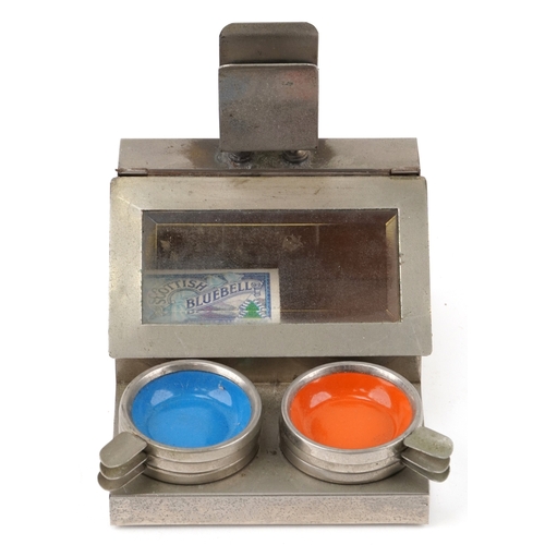 6 - A 20th century polished metal smoking compendium, 13cm H x 12cm W x 13cm D.
