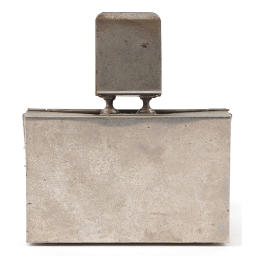 6 - A 20th century polished metal smoking compendium, 13cm H x 12cm W x 13cm D.