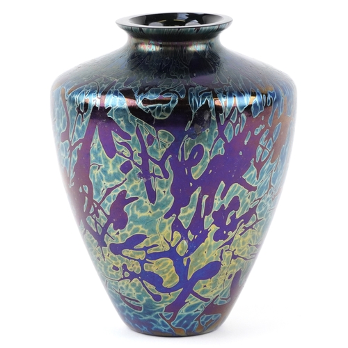 69 - A Royal Brierley iridescent art glass vase, 22cm high.