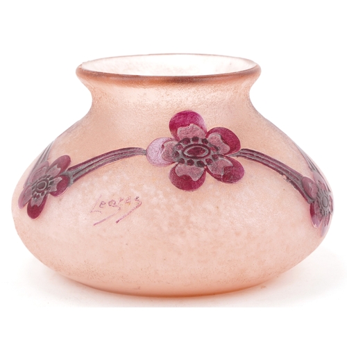 Legras, a French Art Deco ruby cameo and mottled glass vase with floral decoration, 15.5cm high.