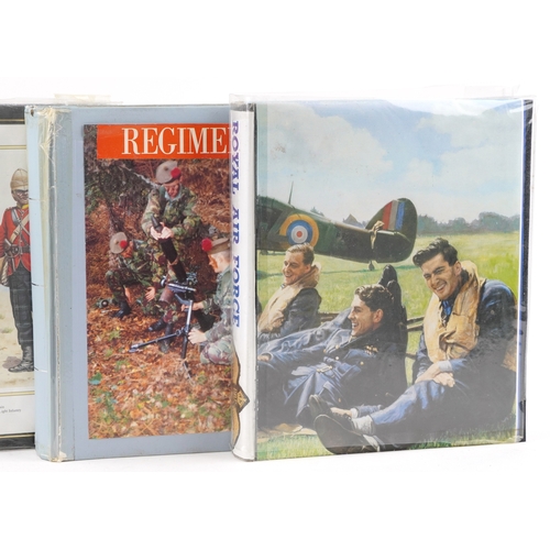 1304 - A large collection of military interest cigarette cards, some silk, arranged in three albums and Pap... 