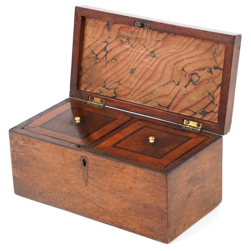 367 - A late George III mahogany tea caddy, the hinged lid revealing two compartments, 12cm H x 24cm W x 1... 