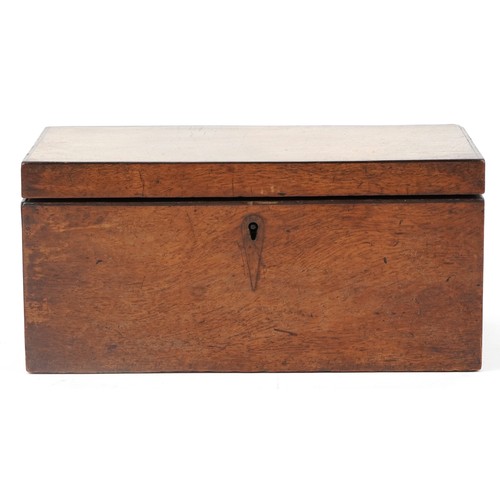 367 - A late George III mahogany tea caddy, the hinged lid revealing two compartments, 12cm H x 24cm W x 1... 