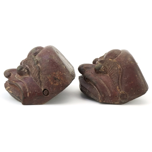 46 - Two Chinese Ching Dynasty Shauxi wooden hand masks, 15cm wide.