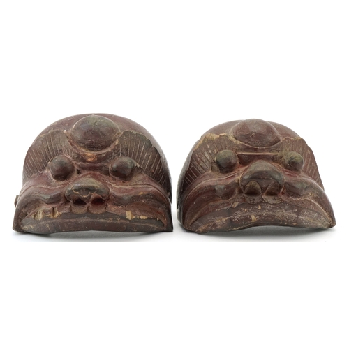 46 - Two Chinese Ching Dynasty Shauxi wooden hand masks, 15cm wide.