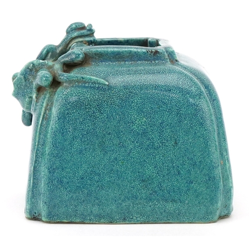 34 - An 18th/early 19th century Chinese robin's egg glaze stoneware brush washer mounted with a dragon, 5... 