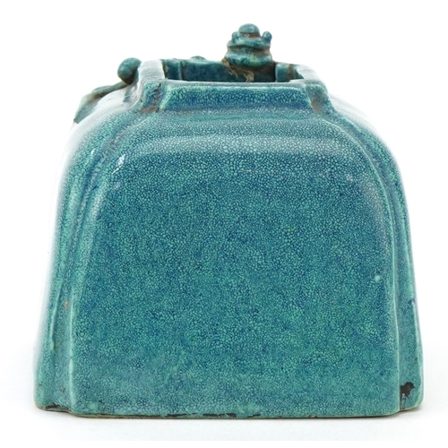 34 - An 18th/early 19th century Chinese robin's egg glaze stoneware brush washer mounted with a dragon, 5... 