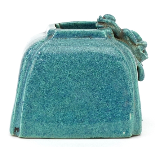 34 - An 18th/early 19th century Chinese robin's egg glaze stoneware brush washer mounted with a dragon, 5... 