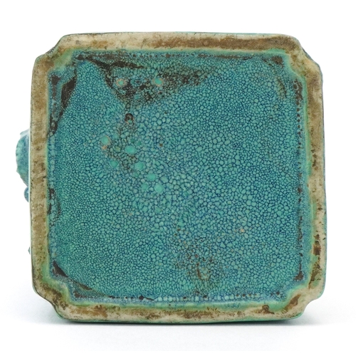 34 - An 18th/early 19th century Chinese robin's egg glaze stoneware brush washer mounted with a dragon, 5... 