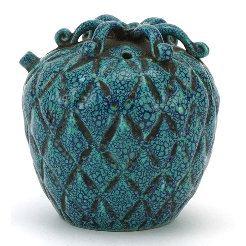 35 - A late 18th/early 19th century robin's egg glaze stoneware water dropper in the form of fruit, 7cm h... 