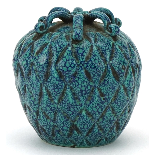 35 - A late 18th/early 19th century robin's egg glaze stoneware water dropper in the form of fruit, 7cm h... 