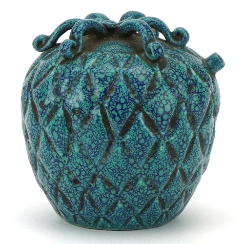 35 - A late 18th/early 19th century robin's egg glaze stoneware water dropper in the form of fruit, 7cm h... 