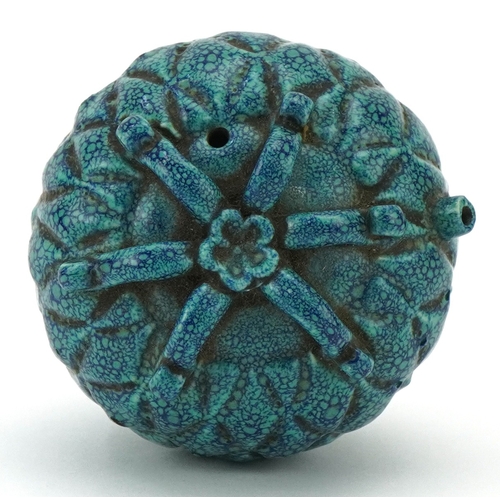 35 - A late 18th/early 19th century robin's egg glaze stoneware water dropper in the form of fruit, 7cm h... 