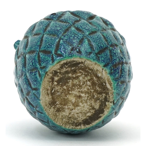 35 - A late 18th/early 19th century robin's egg glaze stoneware water dropper in the form of fruit, 7cm h... 
