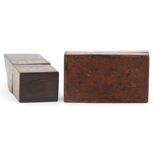 13 - Two early 20th century Tunbridge Ware boxes, one with stag decoration, the largest 6cm high.