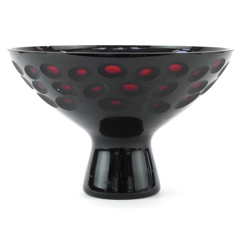 zzz G A mid 20th century Murano dark red glass centrepiece bowl on a footed base, 17cm high x 27cm in diameter.