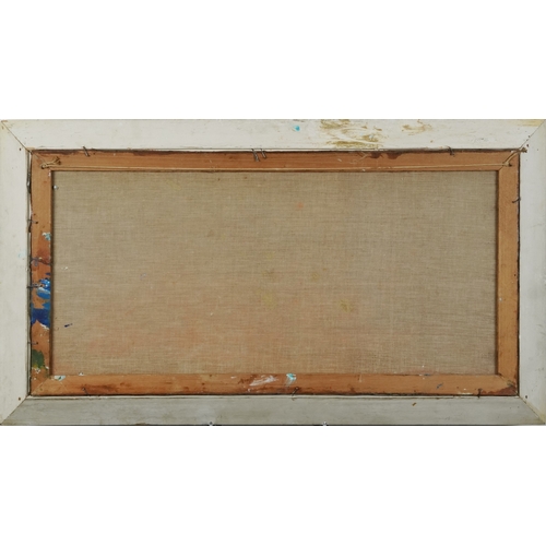 2521 - In the manner of Nicolas de Stael - Abstract composition French school, framed, 77.5cm x 38cm.