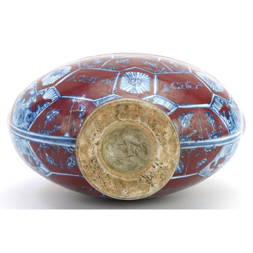 112 - A Chinese porcelain twin handled moon flask hand painted with floral decoration, 31cm high.