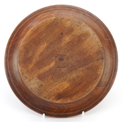 103 - An ecclesiastical mahogany collection bowl inscribed God Loveth a Cheerful Giver, impressed Coxson L... 