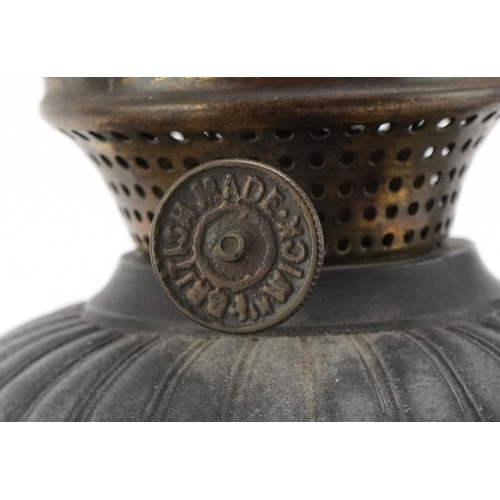76 - A Grand Tour design cast iron oil lamp base cast with classical figures, foundry mark to the base, 2... 
