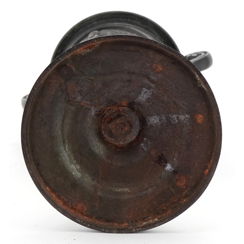 76 - A Grand Tour design cast iron oil lamp base cast with classical figures, foundry mark to the base, 2... 