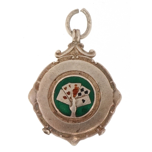 A silver and enamel 'playing cards' sporting jewel, 3.2cm high, 12.3g.