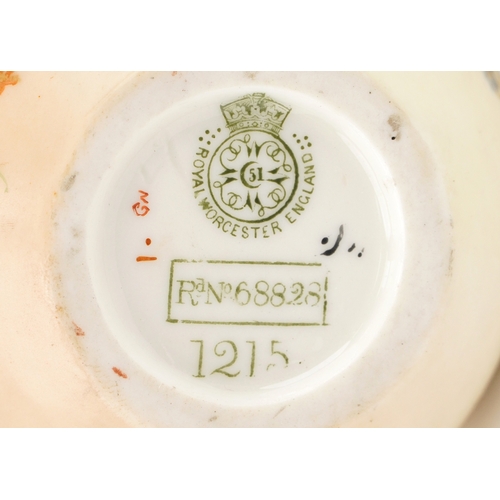 92 - Royal Worcester, collectable porcelain comprising a hand painted floral blush ivory bottleneck vase ... 