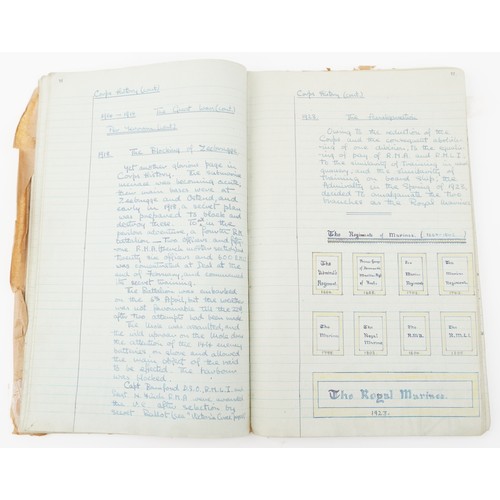 1305 - A collection of Royal Marine interest ephemera including a hand written training book, Britain's fig... 